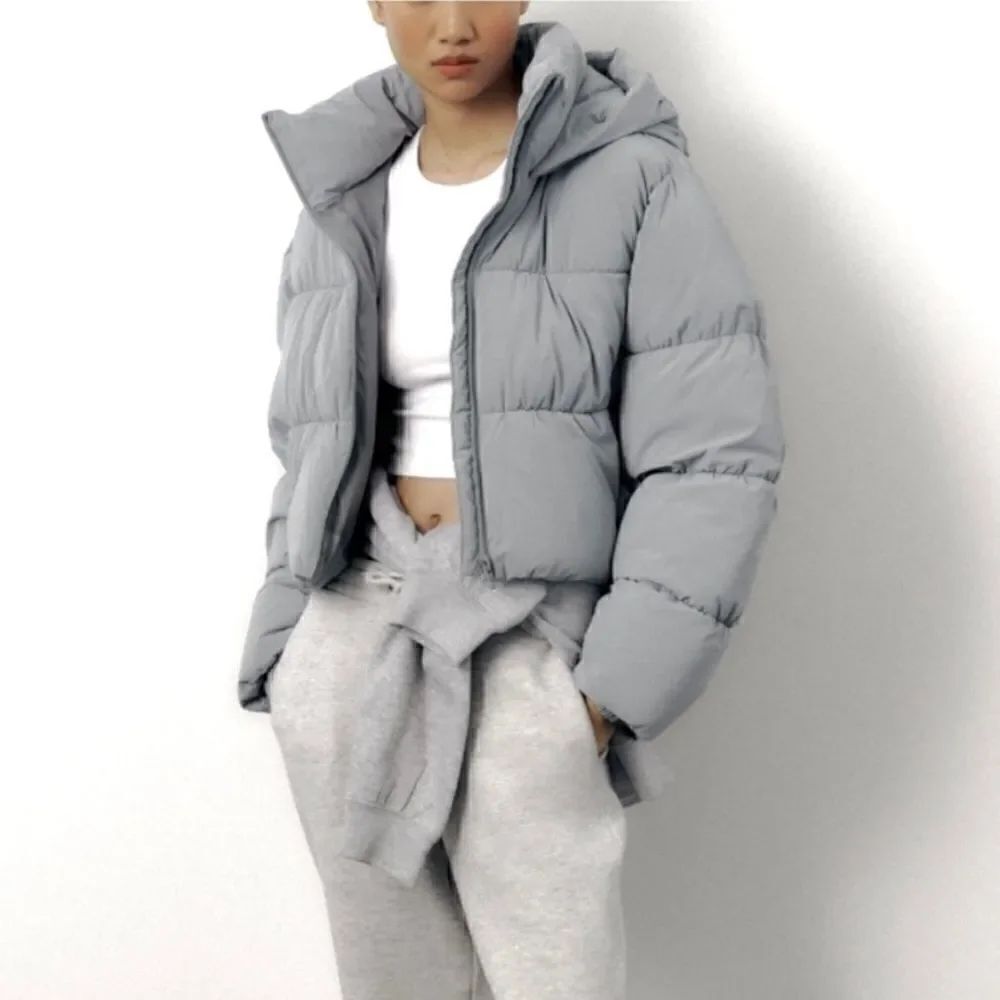 Zara Anorak Gray Puffer Water Repellent Cropped Size XS